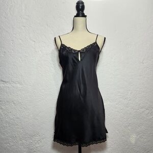 Victoria's Secret Black Silk Satin Chemise mini Slip Dress